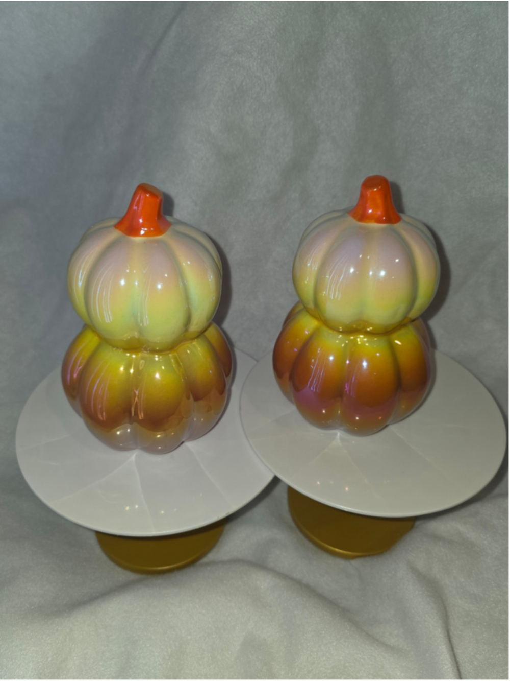 Dollar General Iridescent Ceramic Stacked Pumpkin Decor Bundle (2-Piece Set)
